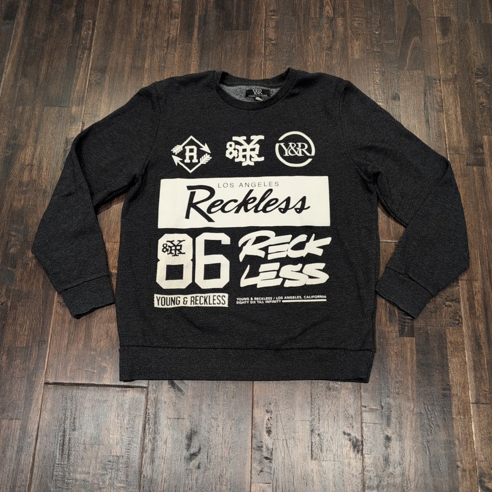 Young & Reckless Mens Large Gray Crewneck Sweatshirt Los Angeles 86‎ Grunge Y2K